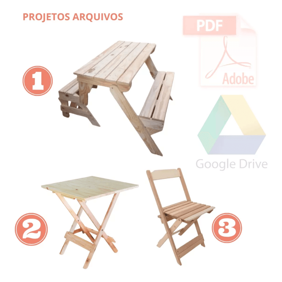 Projetos Banco que Vira Mesa De Jardim + Mesa De Bar e Cadeira - Radali Shop