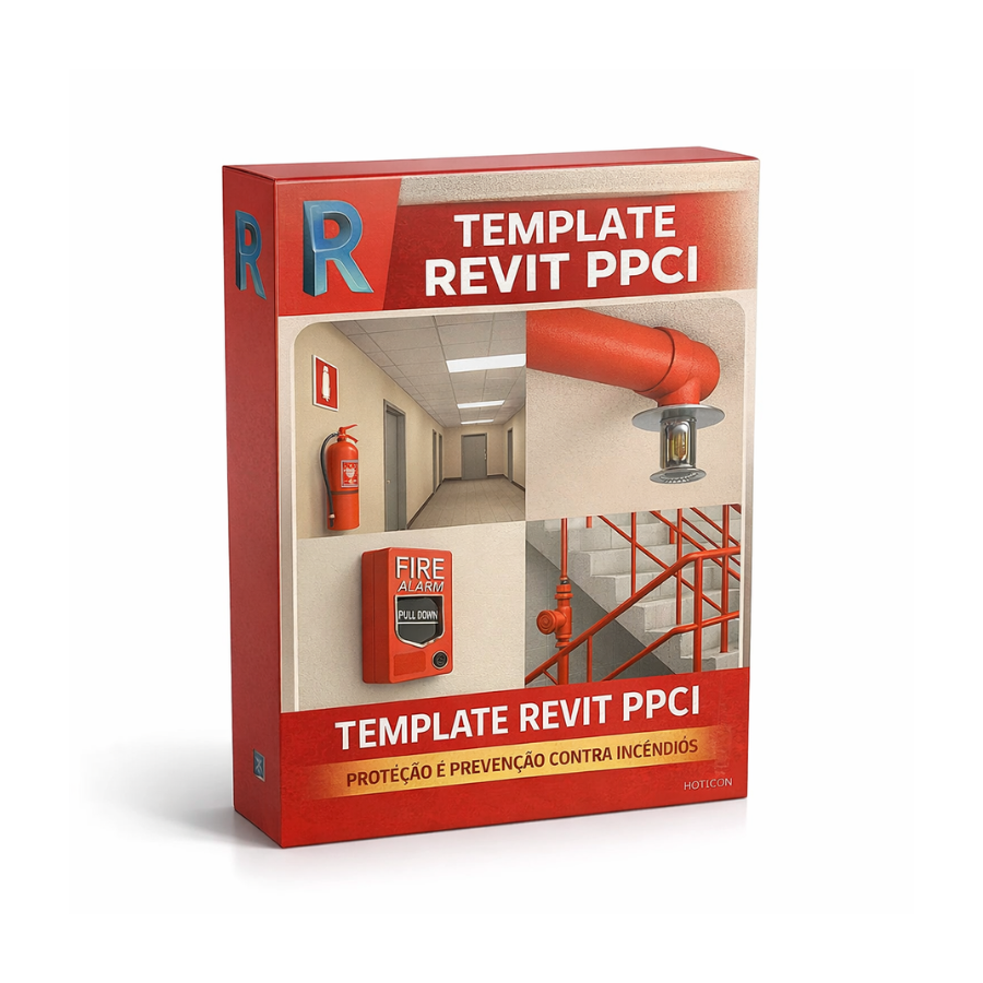 Template Revit Ppci bombeiros 2026 com elementos para proteção e prevenção contra incêndios.