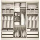 Organized wardrobe featuring shelves, hanging clothes, and drawers, showcasing efficient space management.