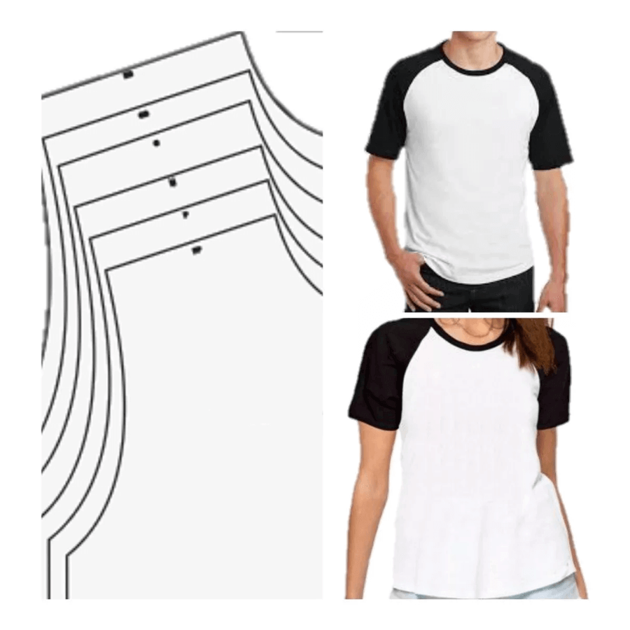 18 Moldes Raglan Masculina e Feminino Modelagem Gabarito Camiseta Roupas - Radali Shop
