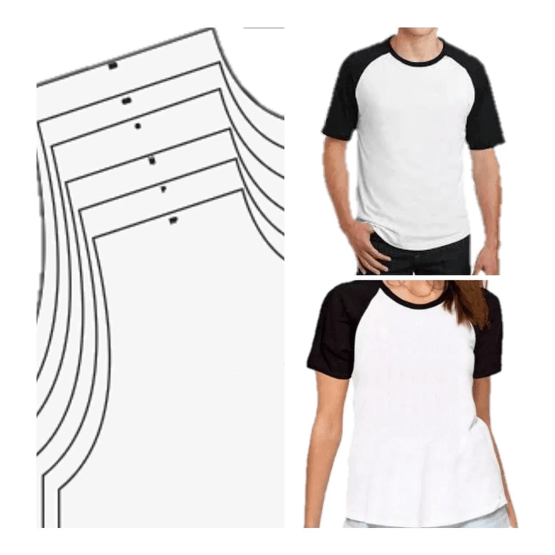 18 Moldes Raglan Masculina e Feminino Modelagem Gabarito Camiseta Roupas - Radali Shop
