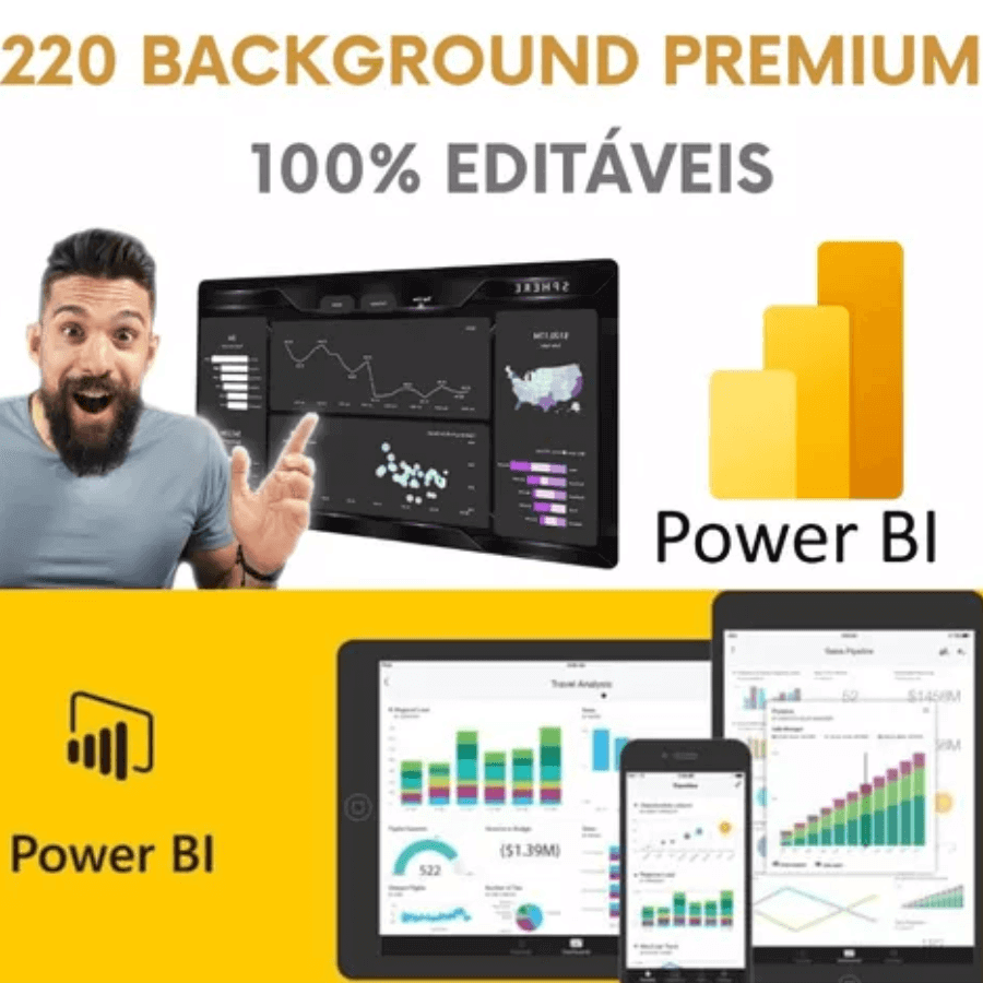 220 premium editable backgrounds for Power BI, featuring analytics visuals and user engagement.