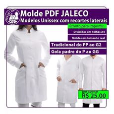 Moldes Jaleco Masculino Feminino Tradicional Gola tamanho real Arquivos - Radali Shop