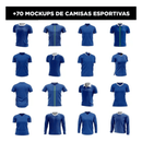 +70 blue sports shirt mockups featuring various styles and designs.