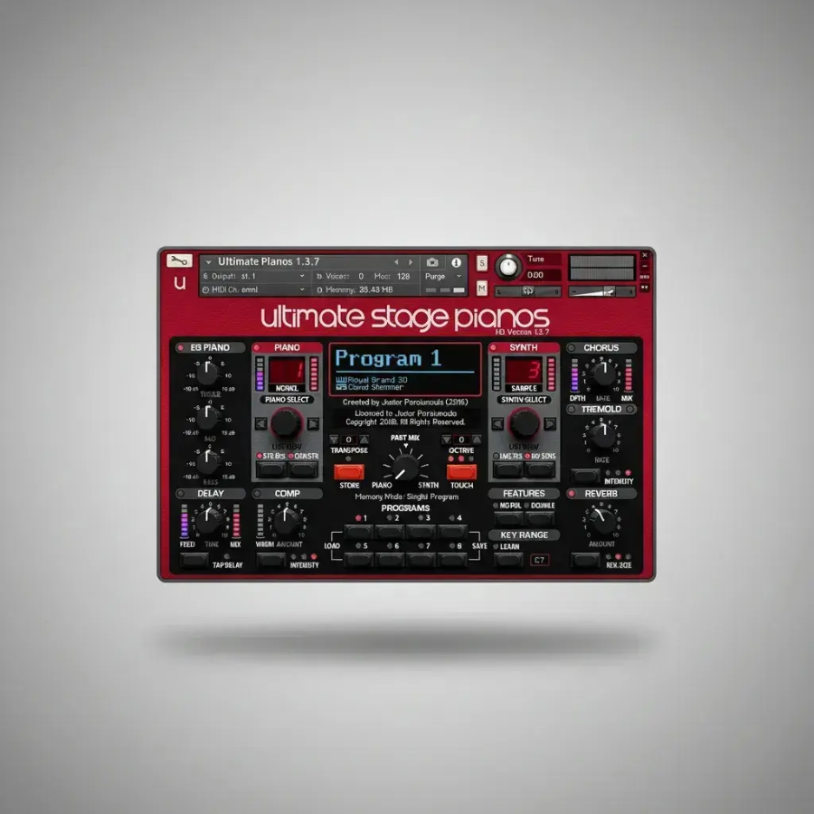 pianos de palco premium para Kontakt com interface do Ultimate Stage Pianos e efeitos de som realistas.