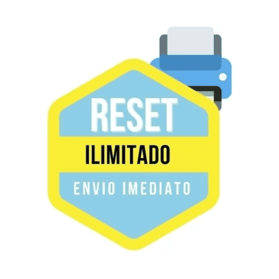 Imagem do selo 'RESET ILIMITADO ENvio IMEDIATO' com ícone de impressora, relacionado ao Reset Epson L3210.