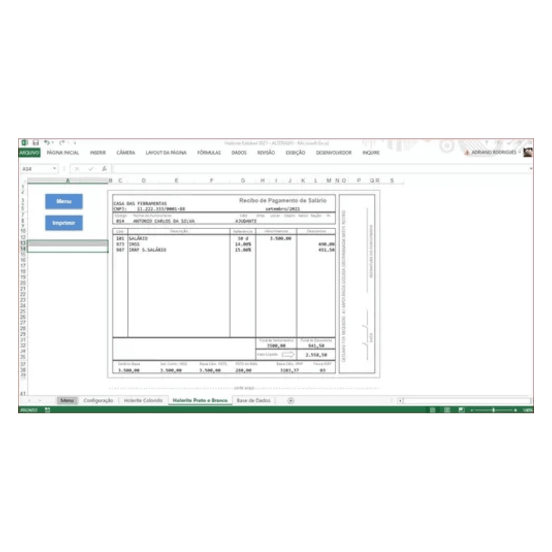 Planilha Holerite Banco dados Funcionarios 3 Modelos Editáveis Recibo - Radali Shop