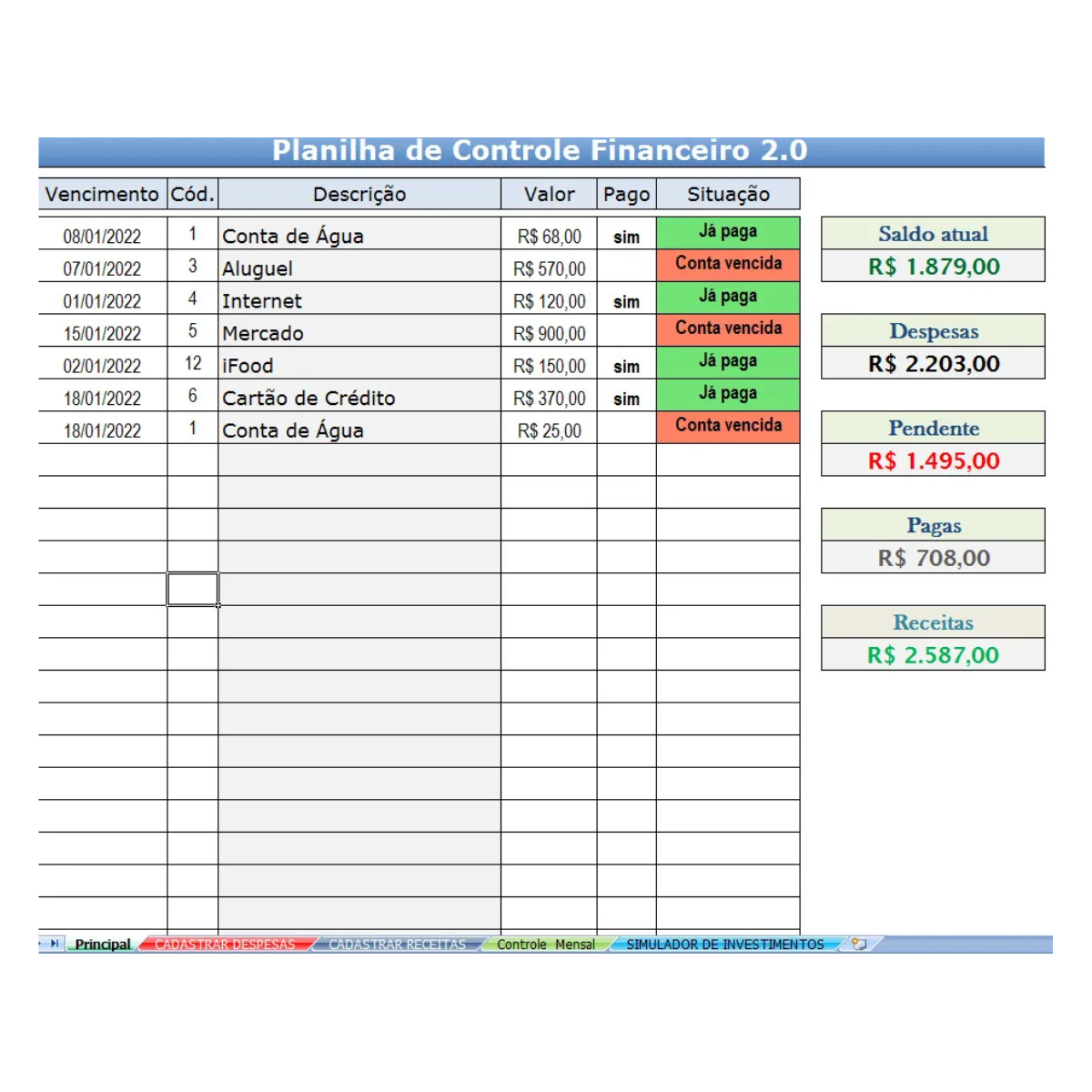Hoja de cálculo de control financiero personal sencilla y fácil de usar