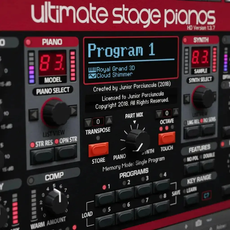 pianos de palco premium para Kontakt exibindo controles e tela do Ultimate Stage Pianos