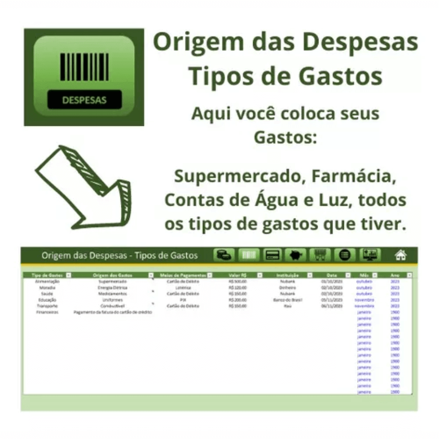 Planilha Controle Financeiro Pessoal Gastos Despesas Mensal Diário - Radali Shop