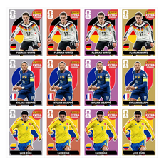 Figurinhas copa 2026 para imprimir com jogadores Florian Wirtz, Kylian Mbappé e Luis Díaz em alta qualidade.