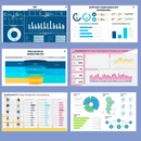 Collage of colorful KPI dashboards for marketing and compliance analysis.