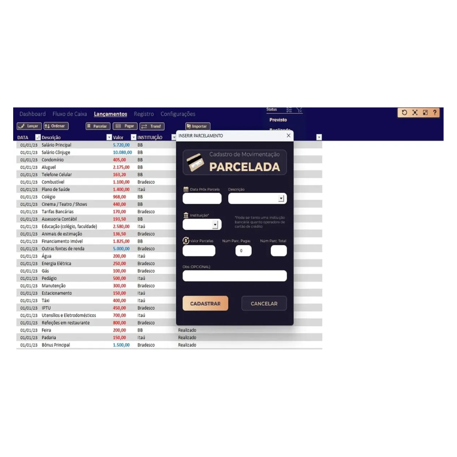 Hoja de cálculo de Excel para la planificación y el control de gastos financieros 
