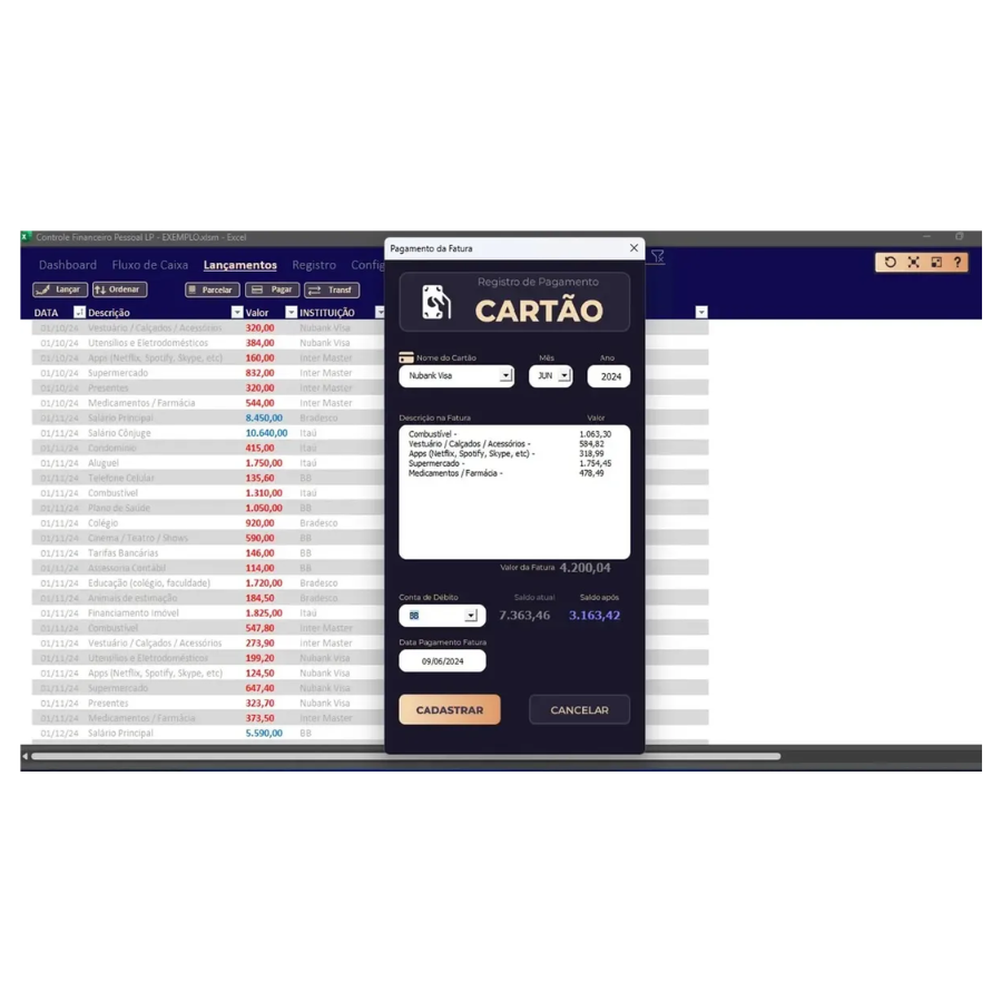 Hoja de cálculo de Excel para la planificación y el control de gastos financieros 