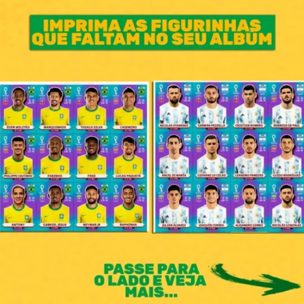 Figurinhas Copa Qatar 2022 PDF para imprimir, mostrando as figurinhas que faltam no álbum.