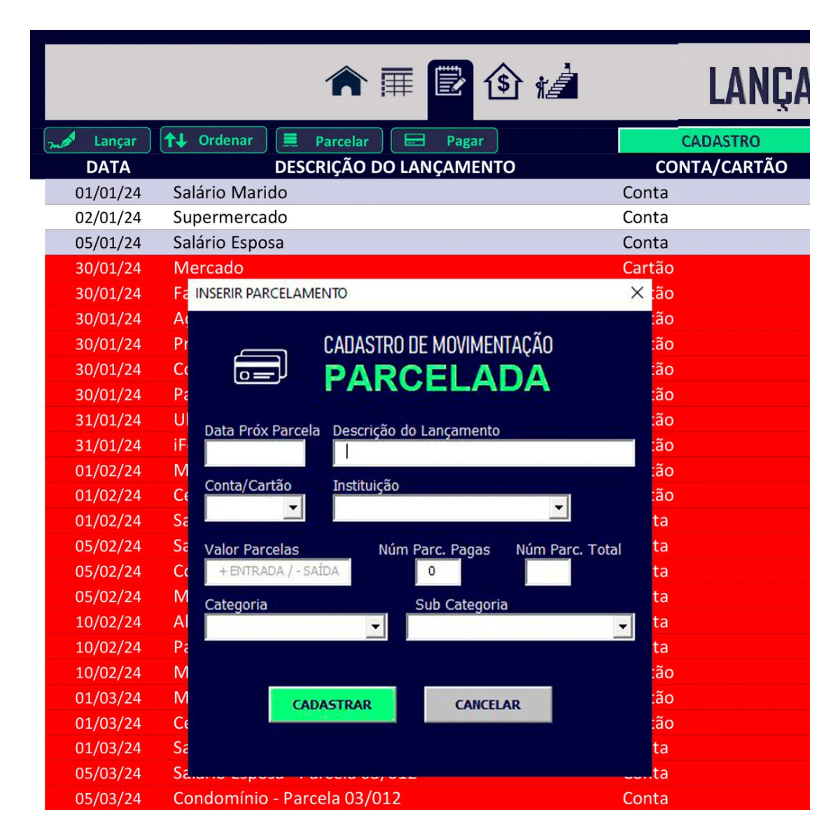 Hoja de cálculo de Excel para la planificación y el control de gastos financieros 