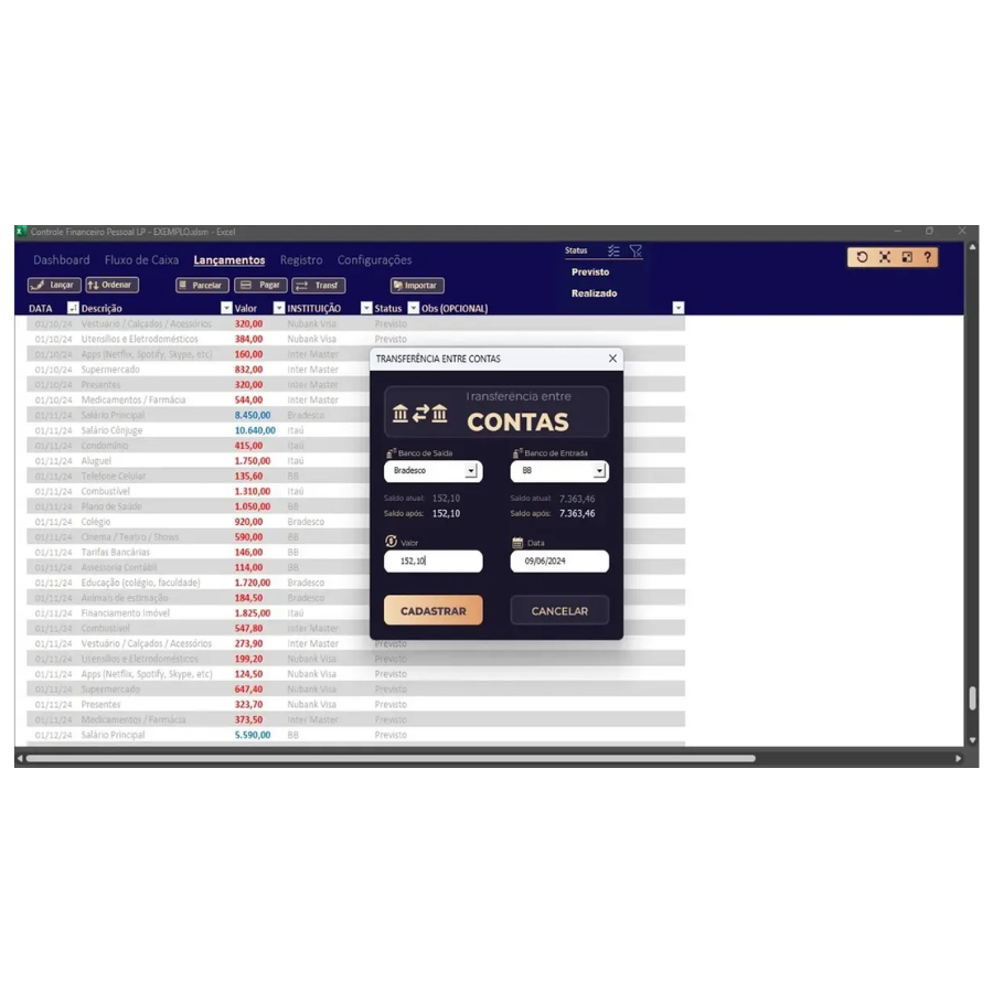 Hoja de cálculo de Excel para la planificación y el control de gastos financieros 