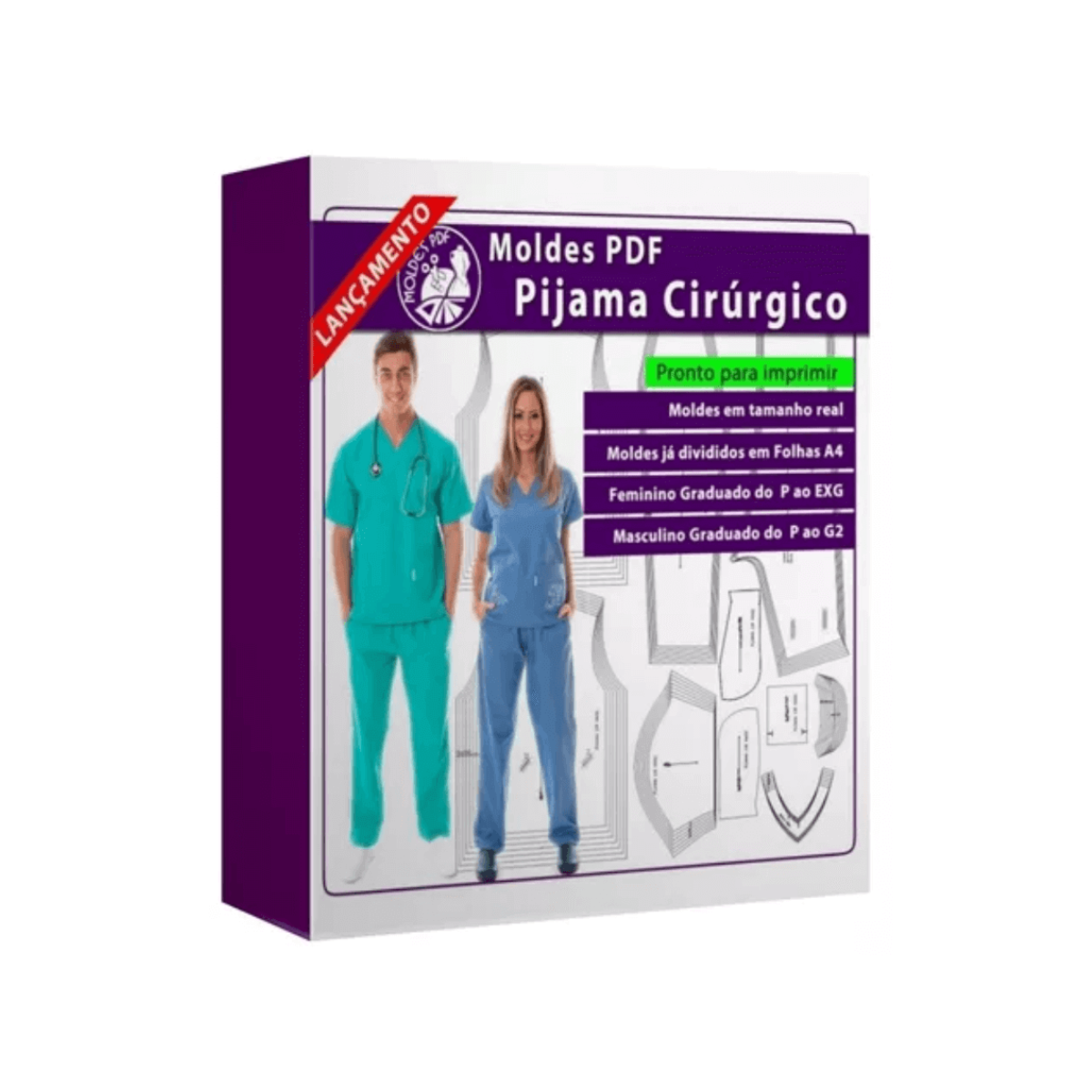 Plantilla de modelado para pijama quirúrgico masculino y femenino