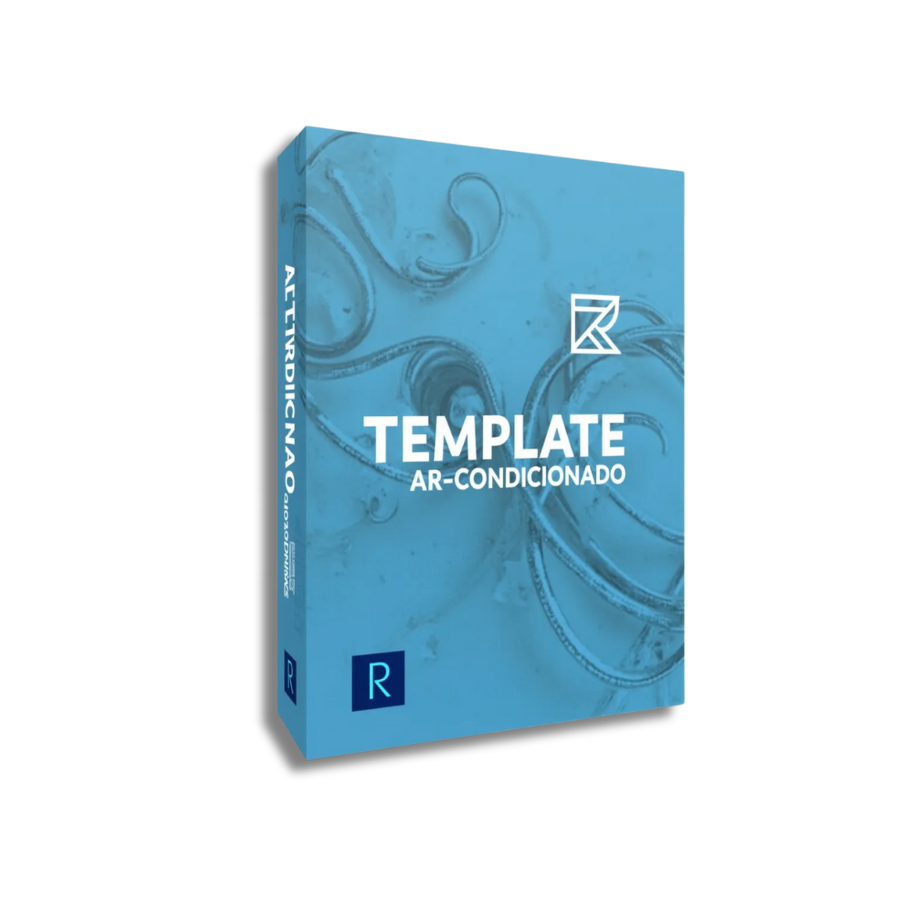 Template Ar Condicionado para Revit Avac parametrizado em embalagem azul com design moderno.