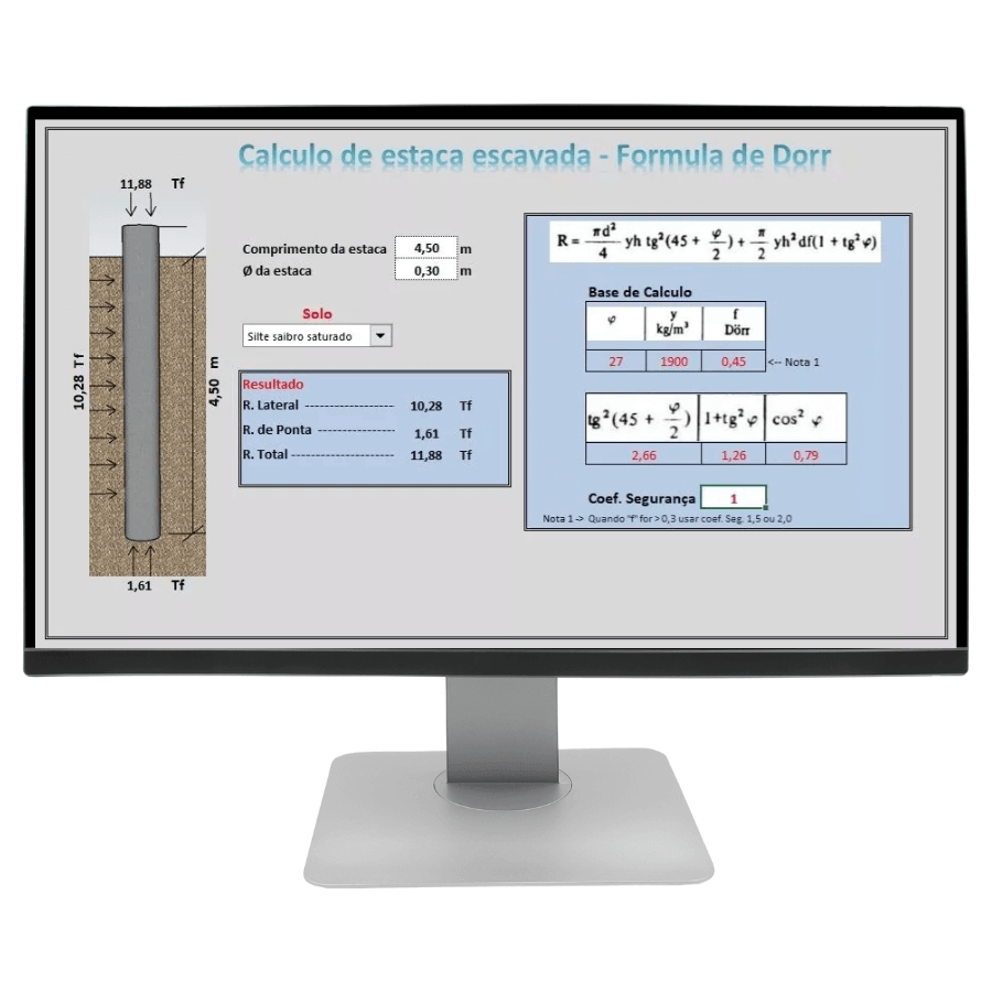 Planilha Calculo Estaca Escavada Formula De Dorr Automatizada - Radali Shop