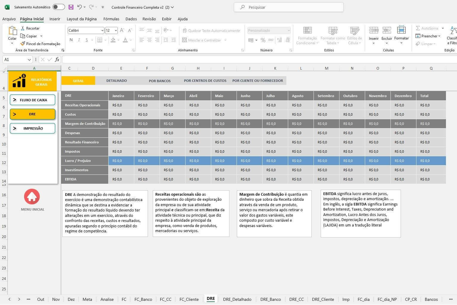 Planilha Controle Financeiro Centro Custos Fluxo Caixa Gestão Empresarial - Radali Shop