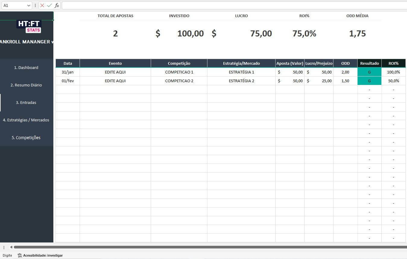 Planilha Gestão De Banca Apostas Esportivas Futebol Bet Excel Trader - Radali Shop