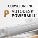 Curso Online de Autodesk PowerMill, logo do curso e plataforma de treinamento CAM.
