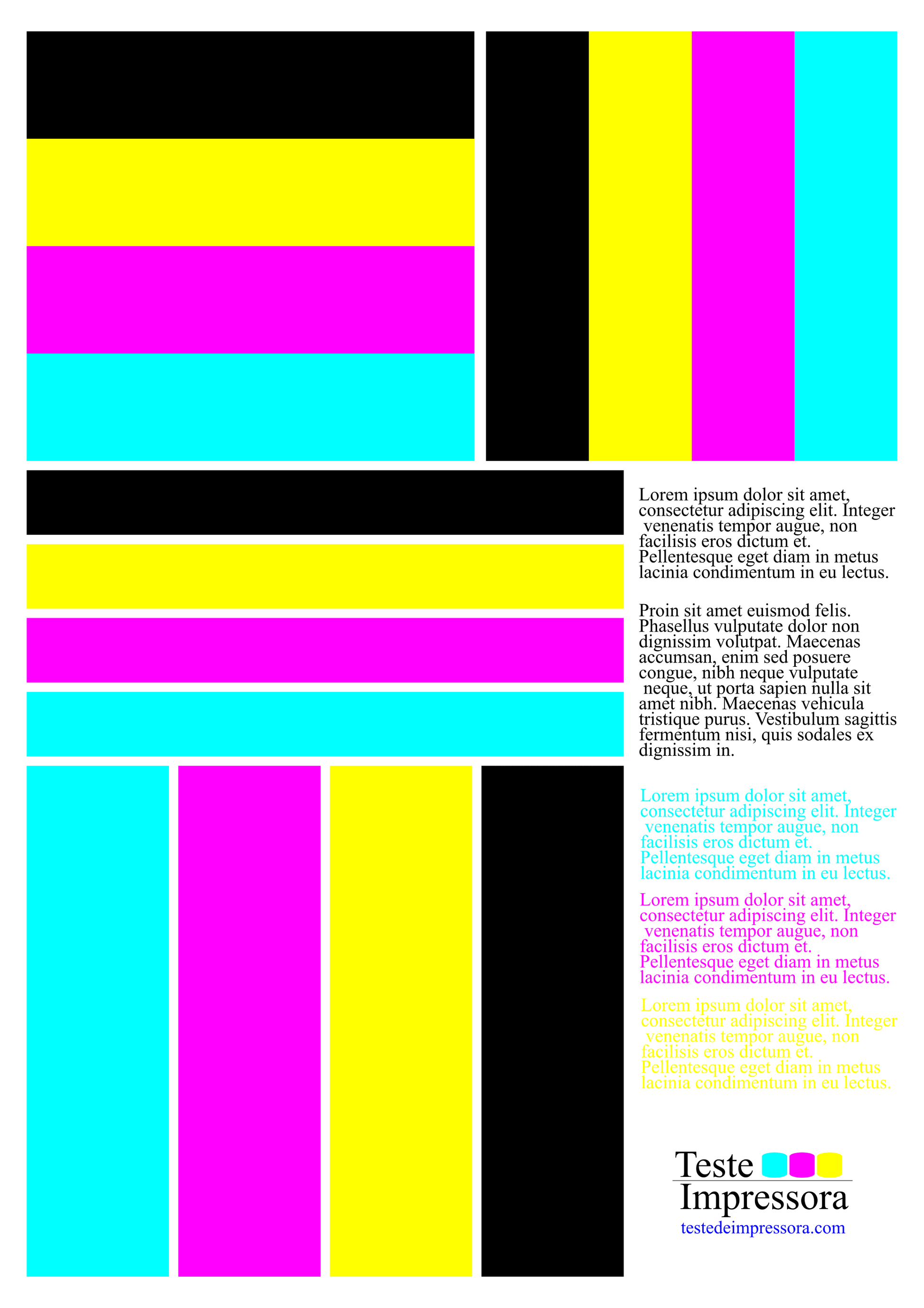 5 Paginas para Teste Impressora JPG mostrando cores e alinhamento para verificar qualidade da impressão.