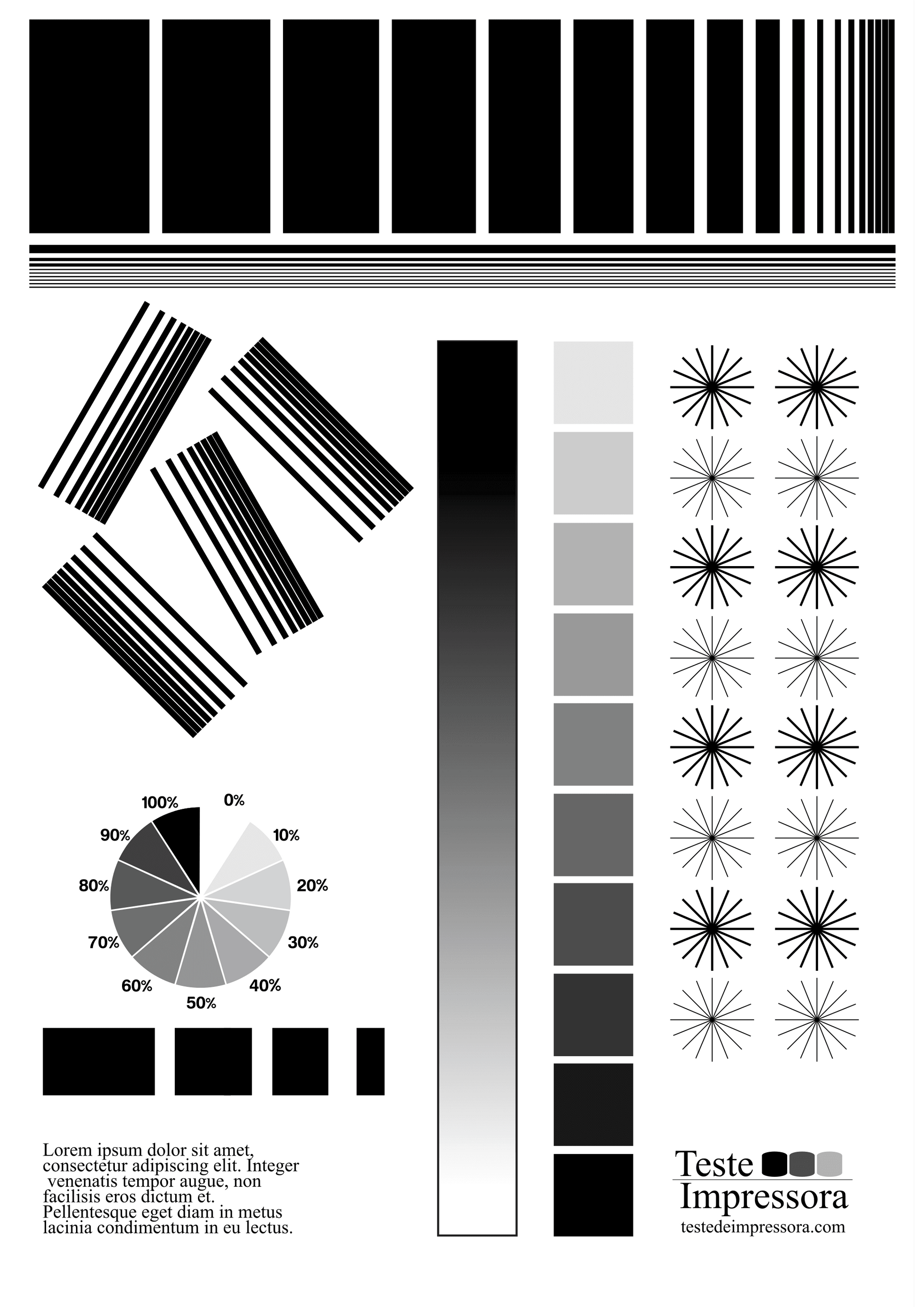 5 Paginas para Teste Impressora JPG - Gráficos de teste de impressora em preto e branco.